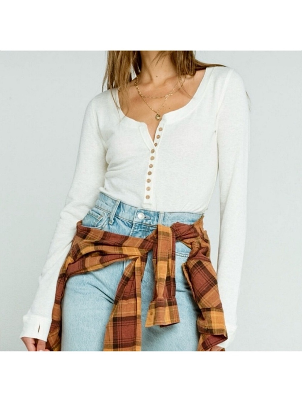 NWT Free People Dylan Thermal Henley Bodysuit | Large